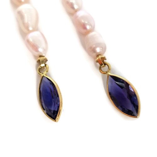 Laura Ramsey 14K YG Lariat Necklace 2ctw Iolite Natural Pink Fresh Water Pearls - Picture 9 of 12
