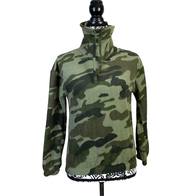 Derek Heart Women's Green Camouflage Fleece Turtleneck Pullover Sweater  Small