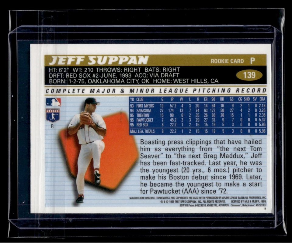1996 Topps Chrome Refractor #139 Jeff Suppan RC Red Sox* ¡Conjunto icónico! * OC * Foto 2 de 2