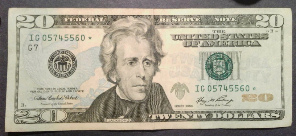 Older Star Note - IG05745560* - $20 FRN Replacement Note-Good Cond. Hank Paulsen - Image 2 of 4