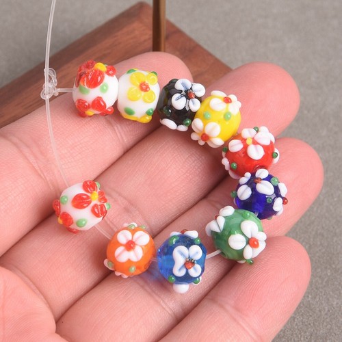 10pcs Round 10mm Handmade Flower Lampwork Glass Loose Beads for Jewelry Making - Picture 2 of 12