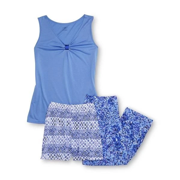 JACLYN SMITH NEW Blue Pajama Top Abstract Prints Pants Short Set