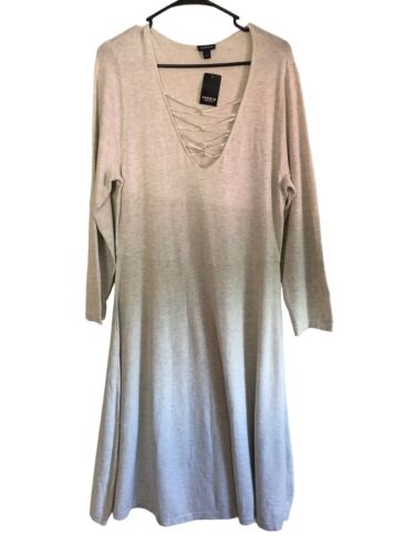 NEW Torrid 2 2X Oatmeal Heather Mini Sweater Cross Front Skater Dress Lace-Up