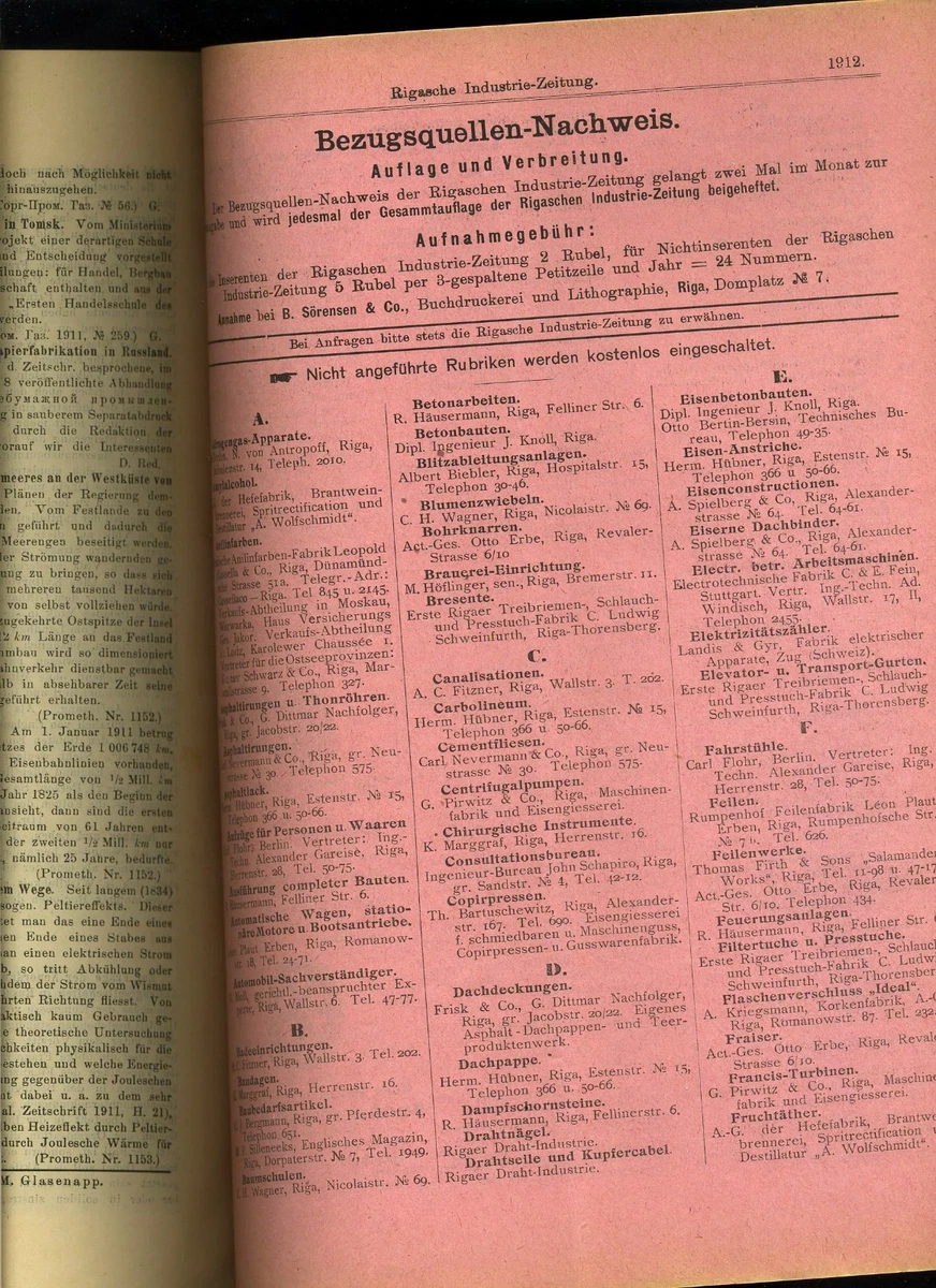 1912 Rigasche Industrie - Zeitung Organ des Technischen Vereins zu Riga |  eBay