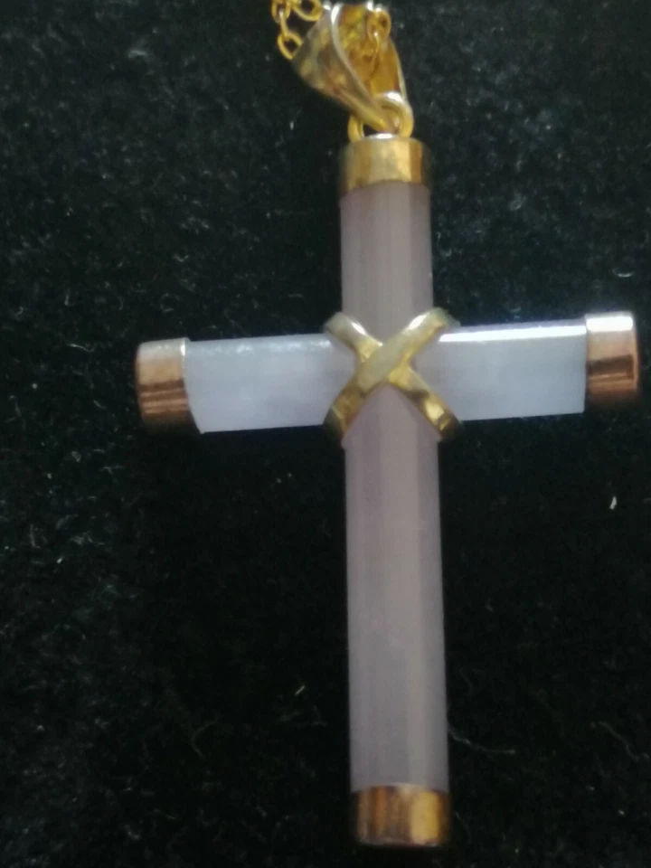 Catenina collanina da donna in argento 925 dorato con crocifisso in giada - Immagine 2 di 4