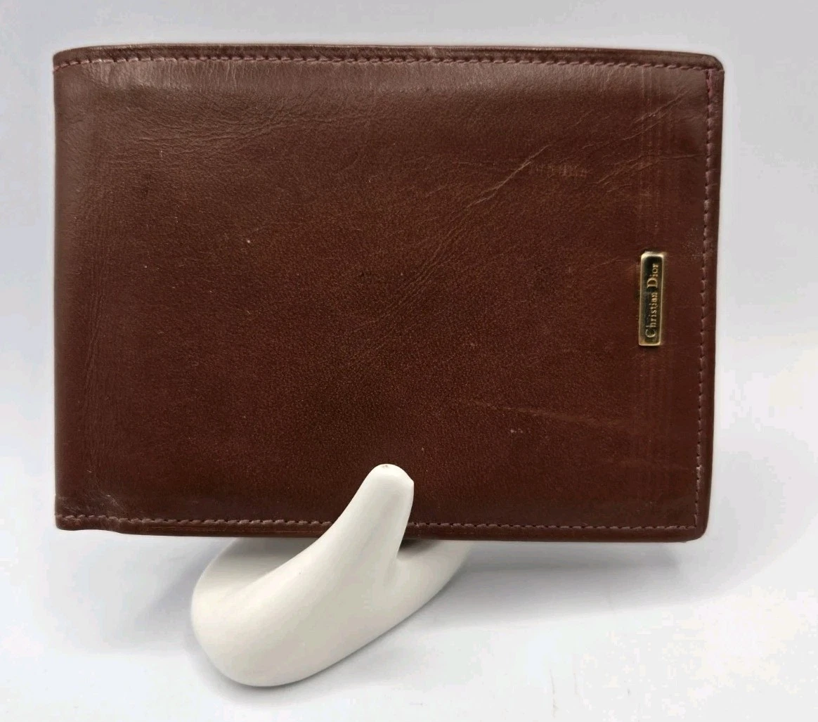 Portefeuille homme Christian Dior vintage années 1990 cuir de veau marron camel double pli neuf de stock