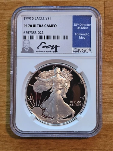 1990 S PROOF SILVER EAGLE NGC PF70 ULTRA CAMEO RHETT JEPPSON HAND SIGNED LABEL
