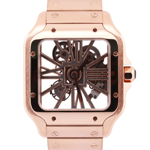 PAPERS Cartier Santos 39.8mm SKELETON 18K Rose Gold 4110 WHSA0...