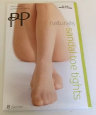 Pretty Polly Naturals sandal toe tights Size XL Barely there PPAPA5 8 Denier