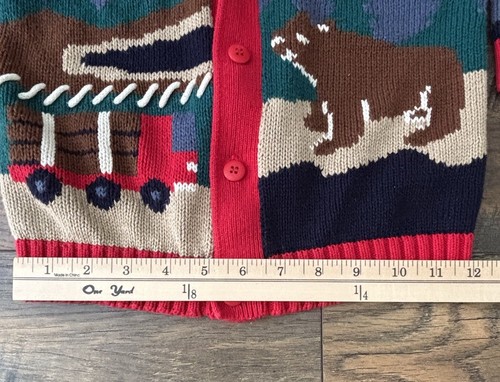 Vtg 70s TALBOTS KIDS Cardigan Camping Nature Boys Knit Cotton Sweater Size XS - Picture 9 of 14