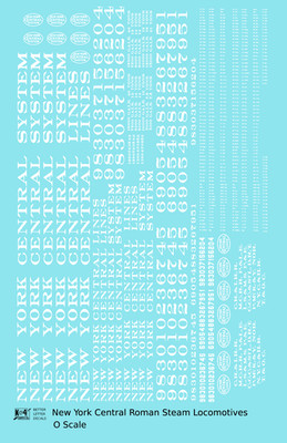 K4 O Scale Decals New York Central Roman Steam Locomotive White