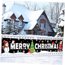 Large Christmas Banner Decorations Outdoor 120x20 Inch, Snowman Santa Black