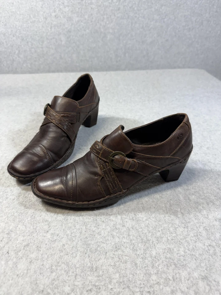Josef Seibel Shoes Womens Size 7.5 Brown Leather Buckle Heels Comfort Casual 38 - Image 2 of 4