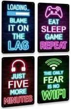 Drsoum Neon Gamer Room Wall Decor Signs - Boys Gaming Room Decor Set of 4