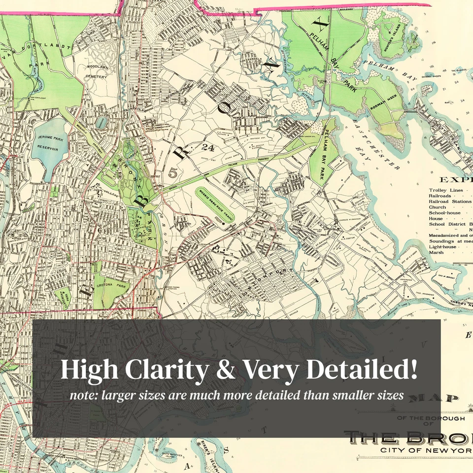 Mapa antiguo del Bronx, Nueva York 1900 - Arte vintage del Bronx de Nueva York Foto 2 de 4