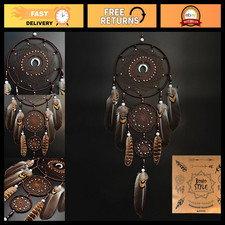 Handmade Dream Catcher for Adults - Boho Wall Decor, Brown Feather Dreamcatcher