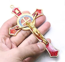 Saint Benedict Benedictine Red Enamel 4.7X2.7 Inch Protection Wall 