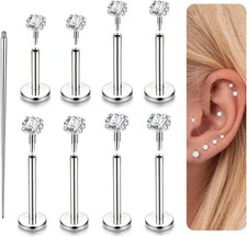 14K Gold Plated Flat Back Stud Earrings - 316L 18G-2/2.5/3/4mm CZ-Steel