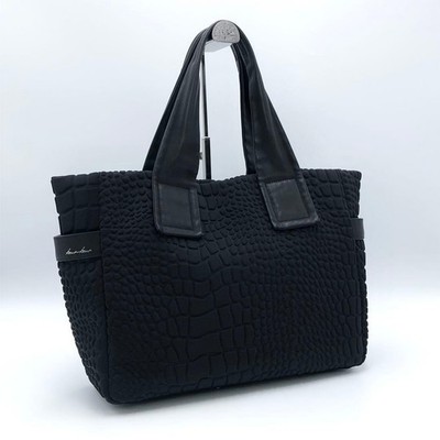 kawa-kawa Rare Embossed Tote Bag Black  Japan Made Shoulder Handbag
