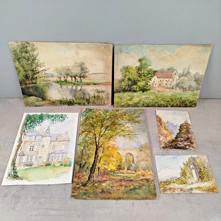 Lot 6 AQUARELLES Paysages Nature Batiments Peinture Debut XXe Art Tableau M35