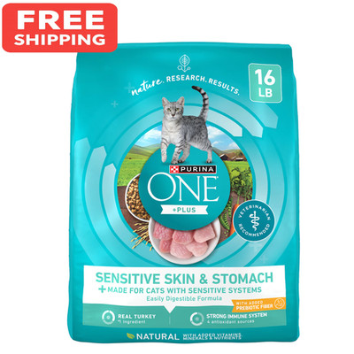 Purina ONE +Plus Sensitive Skin and Stomach Formula Natural Dry Cat Food, 16 lbs