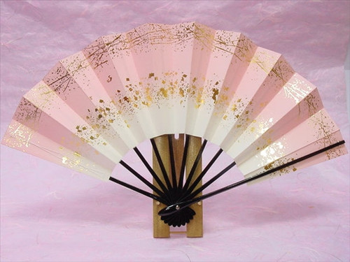 Kyoto fan, dancing fan, 29cm, running water, pine, black lacquered bones, no box - Picture 1 of 2
