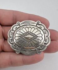 Vtg Navajo Sterling Silver Deep Stamped Women's Oval Belt Buckle 2"