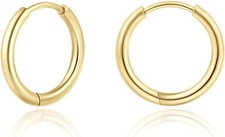 Small Gold Hoop Earrings for Women: 14K Huggie D: 1 Pairs Gold, 6mm