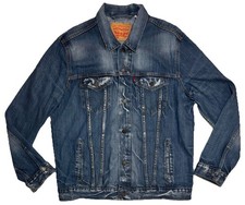 Levi Strauss 72334 0140 Blue Washed Bleached Denim Trucker Jacket Mens XL Grunge