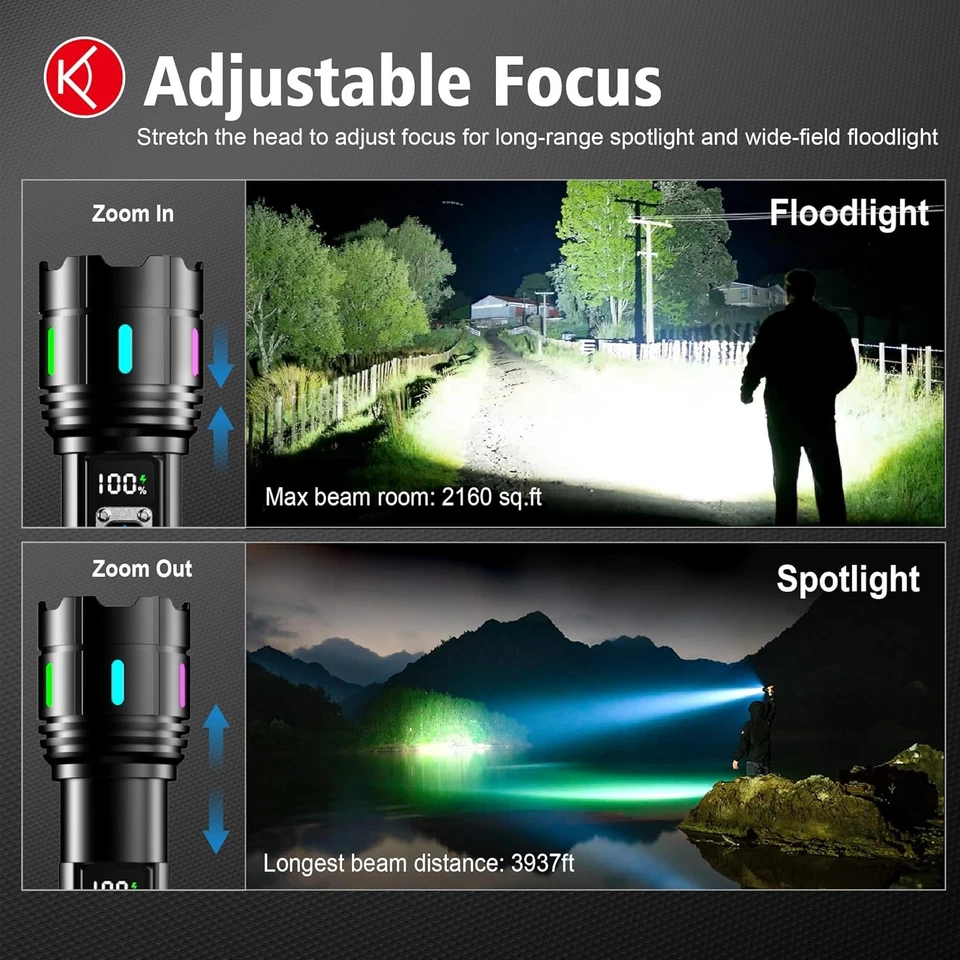 Flashlight 20000 High Lumens Rechargeable - 30W 6.5 x 1.3 x 1.7 inches, Black - Image 3 of 4