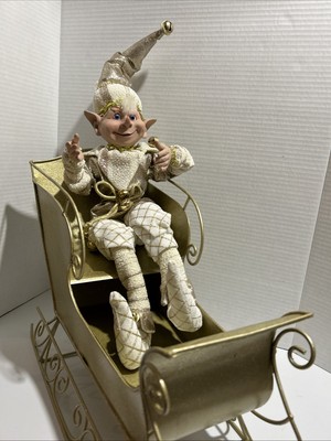 Robert Stanley Gold And Ivory Pixie Elf With Gold Sleigh