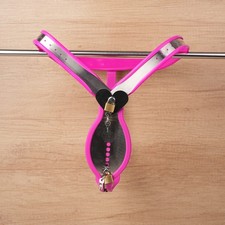Stainless Steel Male Chastity Belt Cage with Tube Pink Device T-Type Bondage SM