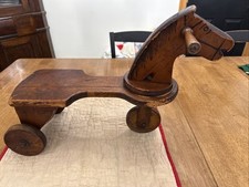Antique Primitive Child's Riding Horse Wooden Toy Handmade Wood Wheels Tricycle