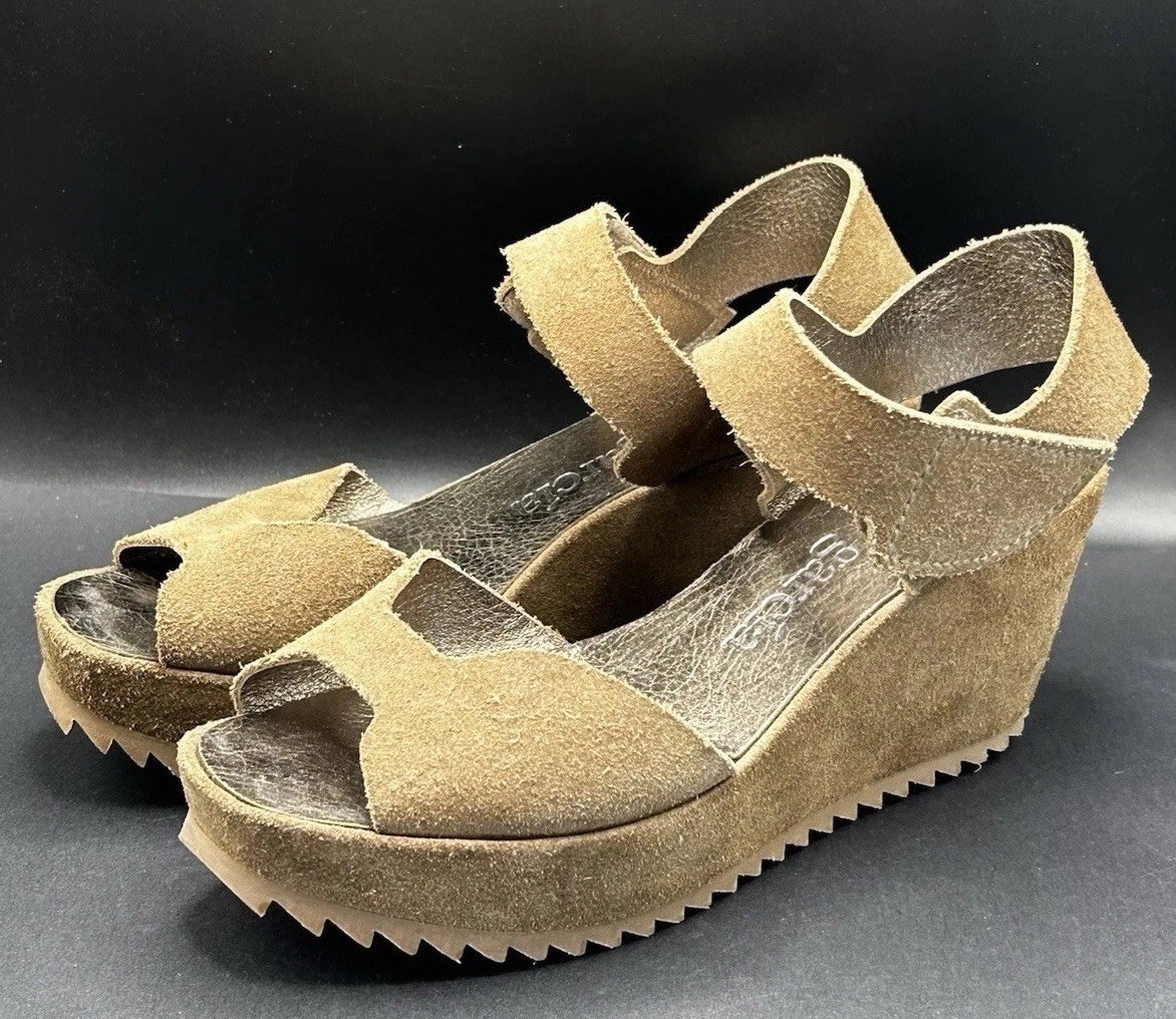 Pedro Garcia Fama Wedge Sandal Suede Women’s Size 37 (US7) Earthy Tan