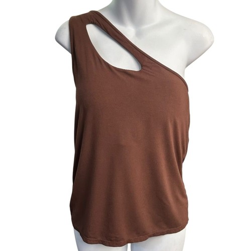 Klassy Network Tank Women XL Brown One Shoulder Cut Out Brami Full Length Padded - Picture 2 of 14