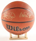 Larry Bird & Magic Johnson Signed Gold NBA Basketball W/ Stand (PSA & Beckett)