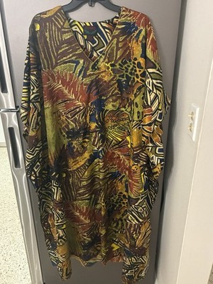 Ashro Women Jungle/Tropical Print Kaftan Mrs Roper Mumu OS Leisure Resortwear