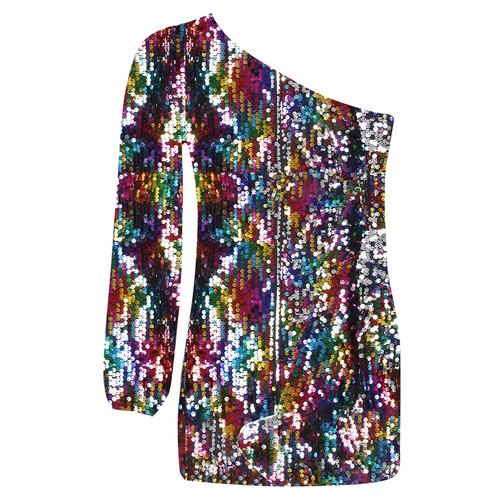 Abito monospalla bambina manica lunga sopra ginocchio paillettes compleanno sfilata matrimonio - Foto 57 di 72