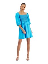 BAR III DRESSES Womens Blue Elastic Cuffs Pouf Sleeve Short Fit + Flare Dress XL