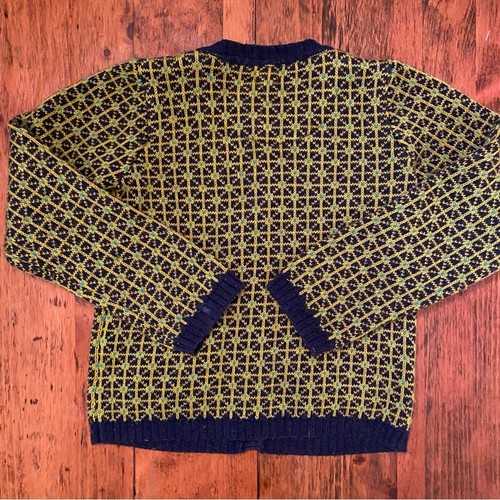 ROOM SEVEN Boutique Netherlands Hand Made Cardigan Sweater Navy Yel Kids 6 EUC - Picture 7 of 9