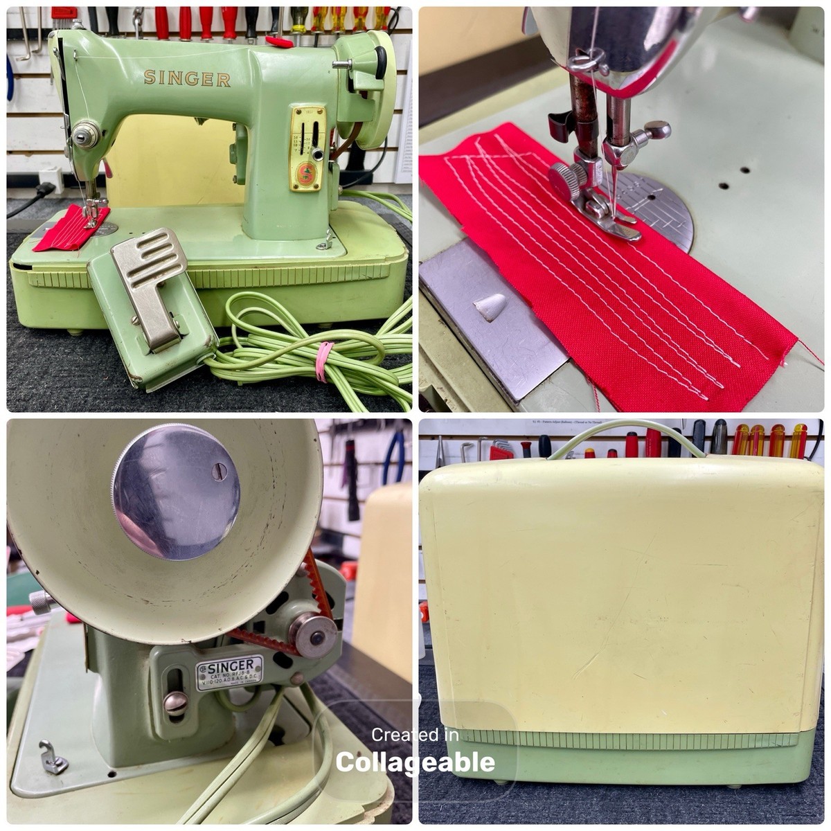 Vintage Singer 185J Sewing Machine w Case, Foot Control - WORKING