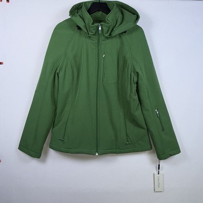 Calvin Klein Performance Womens Large Water Resistant Zip Hooded Jacket Green