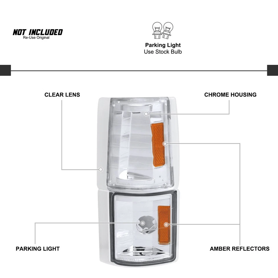 Corner Lights Fits 1994-1998 GMC Yukon Sierra C/K C10 Clear Turn Signal Lamp 4PC Foto 3 de 4