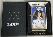 ZIPPO 2017 SEXY NURSE BETTIE PAGE BRASS PINUP GIRL LIGHTER UNFIRED IN BOX d436