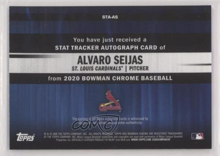 2020 Bowman Chrome Stat Tracker Auto /99 Alvaro Seijas #STA-AS Auto - Image 2 of 2