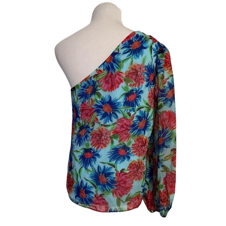 Блузка на одно плечо Milly с цветочным узором маленькая цвет морской волны синяя красная курортная вечеринка топ для отпуска - Изображение 2 из 4