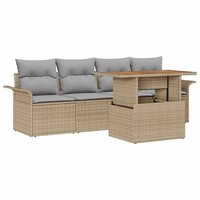 Poly-Rattan Gartensofa-Set Mit Kissen 5-Teilig Beige Hellgrau