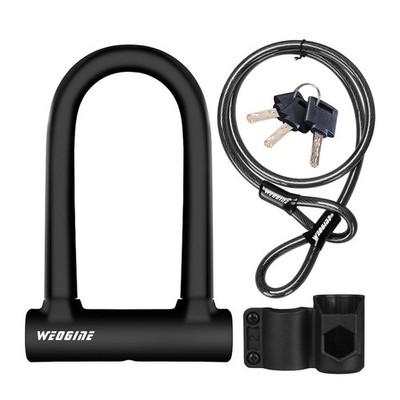 Bike U Lock with 5ft Security Cable 17mm Shackle, 3 Keys Black