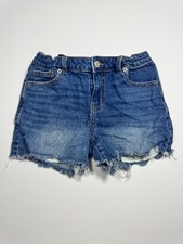 Cat  Jack Cut Off Shorts Girls Large 10/12 Blue Denim Cotton Low Rise Raw Hem