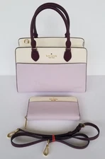 KATE SPADE MADISON MED SATCHEL SHOULDER BAG WALLET TOTE LILAC COLORBLOCK LEATHER